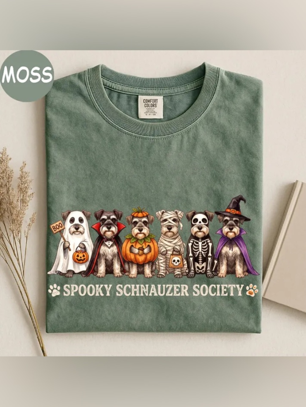 Spooky Schnauzer Society Halloween Comfort Color Tee, Cute Schnauzer Costume Tee